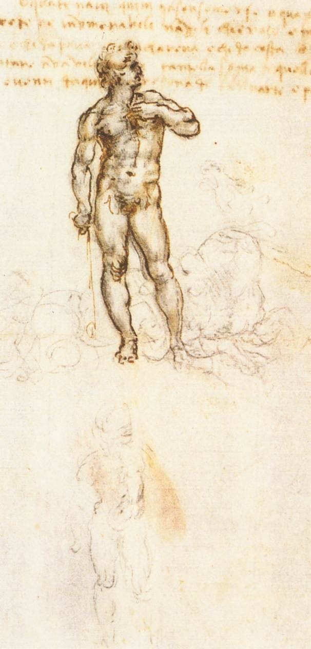 Study of David by Michelangelo by Leonardo Da Vinci - Hand-Painted Oil Painting Reproduction