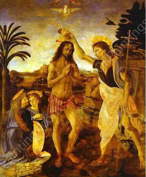 The Baptism of Christ by Leonardo Da Vinci - Hand-Painted Oil Painting Reproduction