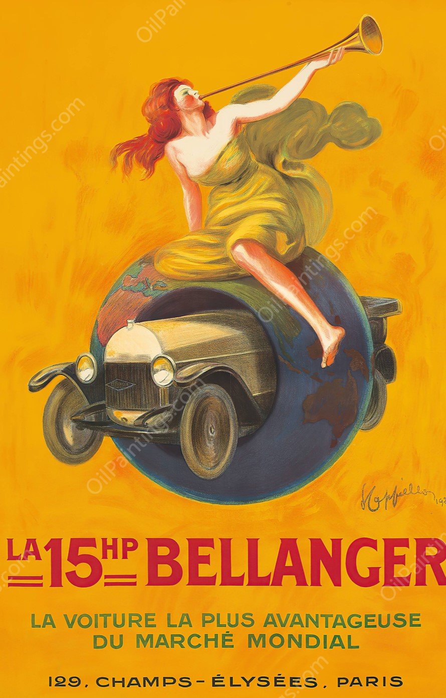 La 15hp Bellanger  by Leonetto Cappiello - Hand-Painted Oil Painting Reproduction