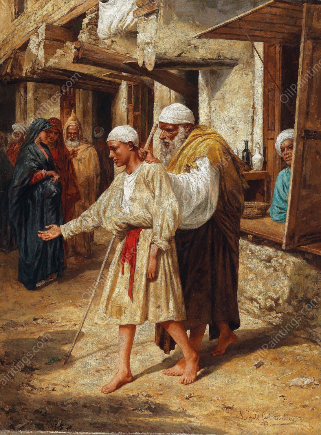 Blinder Bettler  by Leopold Carl Muller - Hand-Painted Oil Painting Reproduction