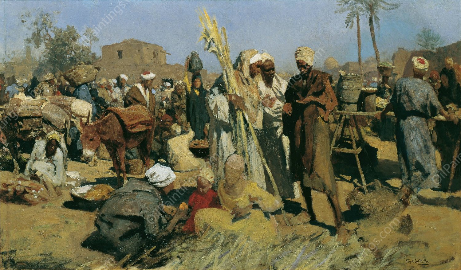 Zuckerrohrmarkt Markt in Oberagypten  by Leopold Carl Muller - Hand-Painted Oil Painting Reproduction