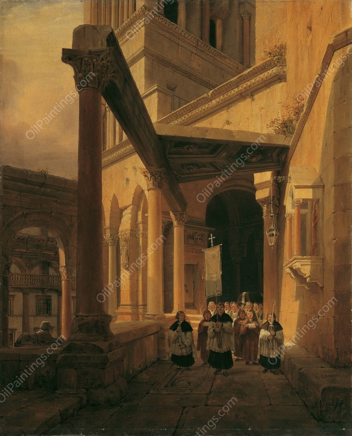 Ansicht eines Saulenganges im Tempel der Diana zu Spalato  by Leopold Ernst - Hand-Painted Oil Painting Reproduction