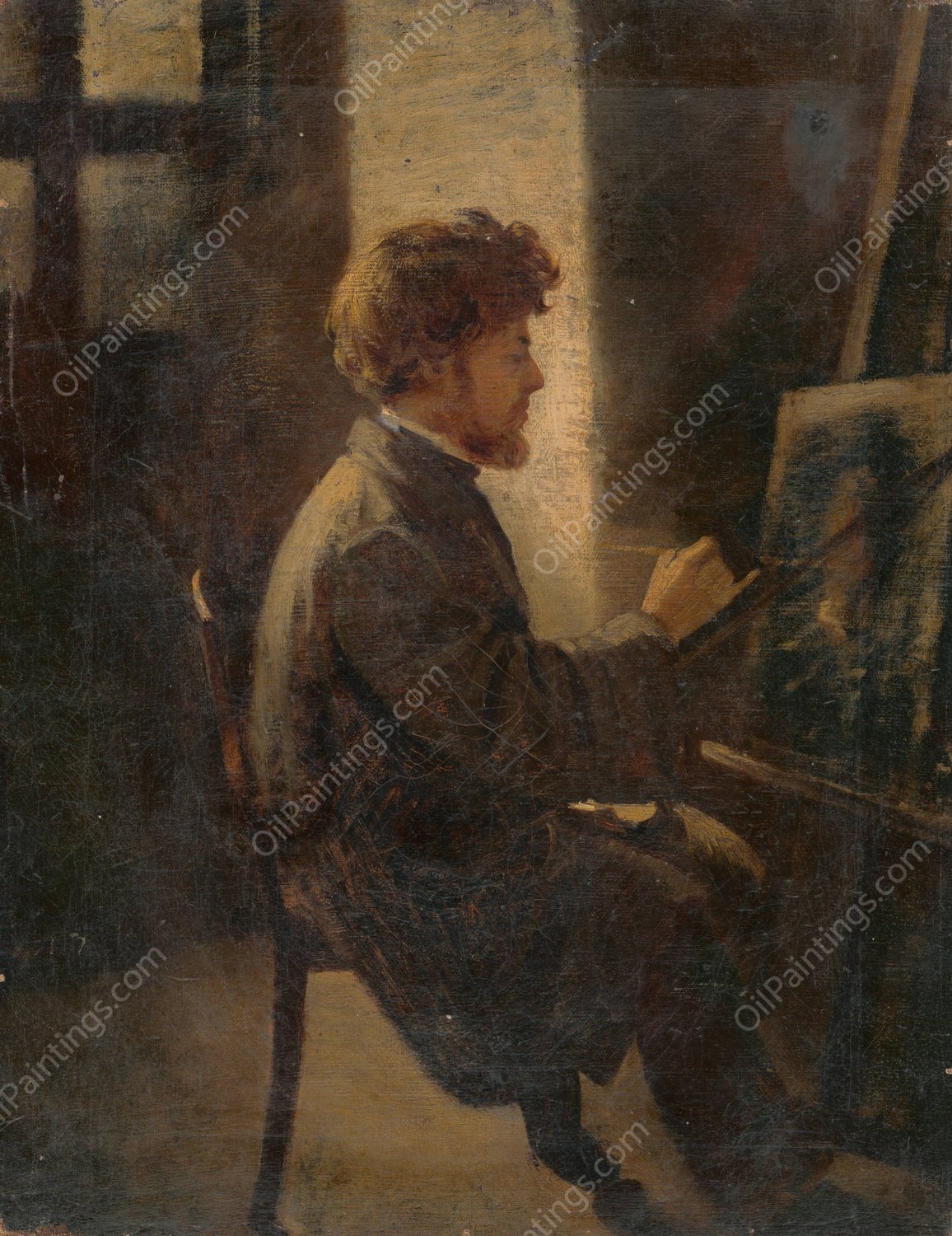 Painter at Work  by Leopold Horovitz - Hand-Painted Oil Painting Reproduction