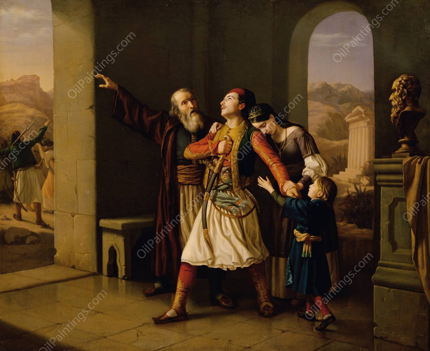 Ein griechischer Krieger nimmt Abschied  by Leopold Loeffler - Hand-Painted Oil Painting Reproduction