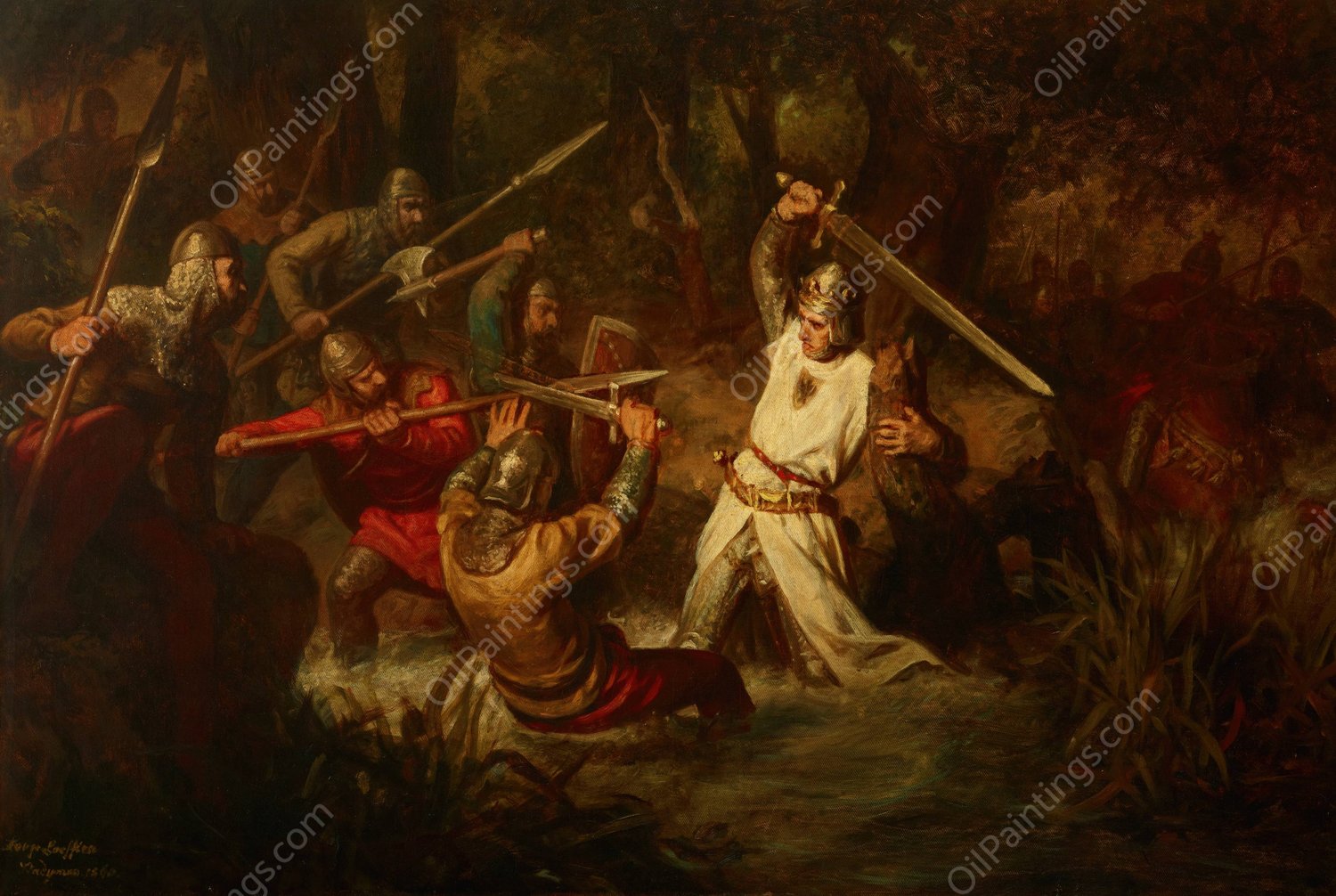 Emperor Rudolf I in the Battle of Marchfeld  by Leopold Loeffler - Hand-Painted Oil Painting Reproduction