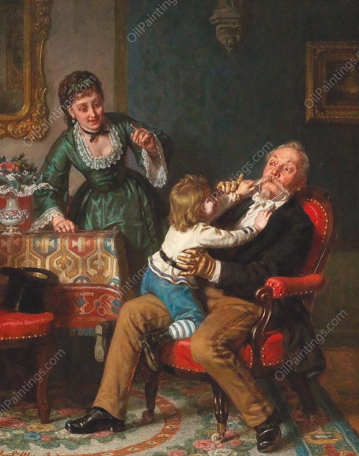 Grandfather's Visit by Leopold Loeffler - Hand-Painted Oil Painting Reproduction