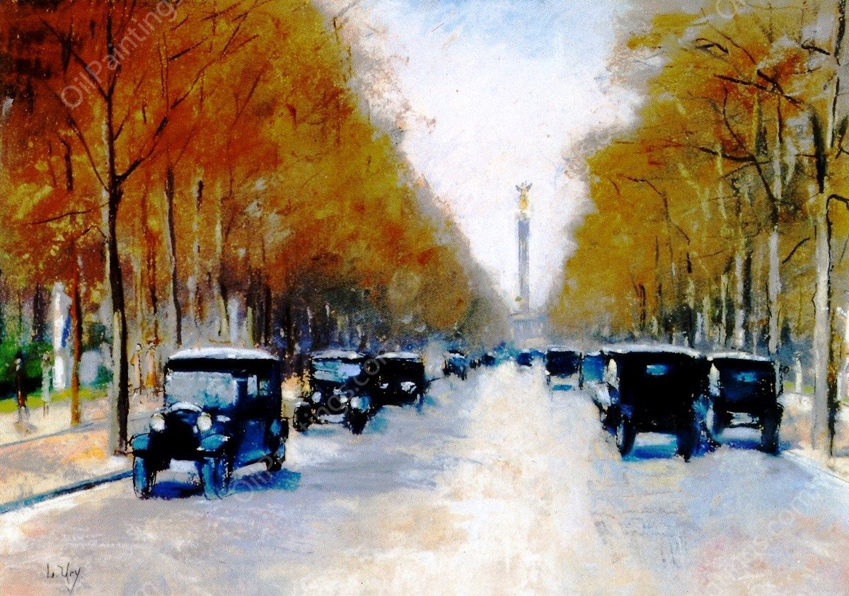 Tiergarten Avenue with Siegessaule by Lesser Ury - Hand-Painted Oil Painting Reproduction