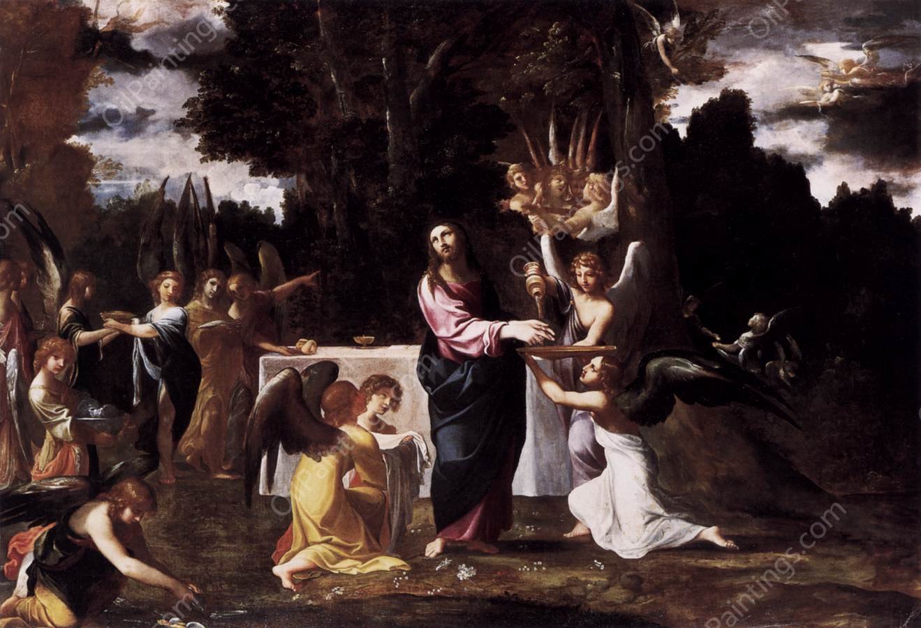 Christ Served by Angels in the Wilderness by Lodovico Carracci - Hand-Painted Oil Painting Reproduction