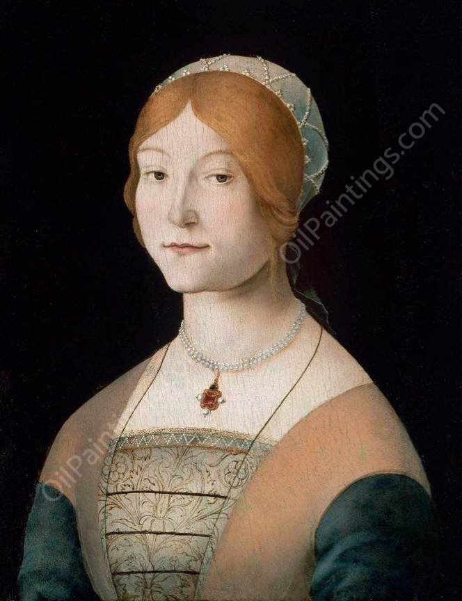 Portrait of a Woman with a Pearl Necklace by Lorenzo Costa - Hand-Painted Oil Painting Reproduction
