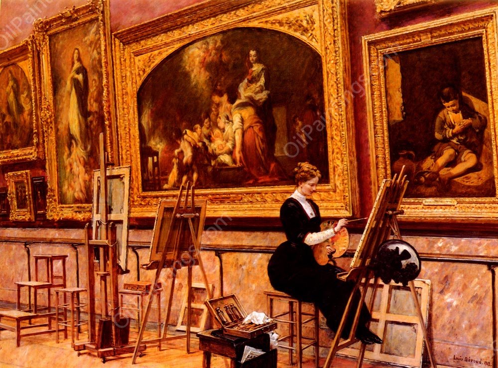 Au Musee Du Louvre - Les Murillo by Louis Beroud - Hand-Painted Oil Painting Reproduction