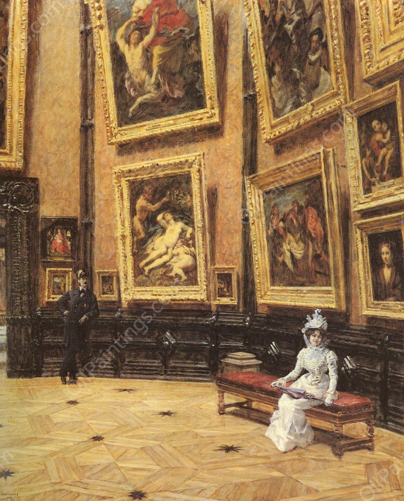 In The Louvre by Louis Beroud - Hand-Painted Oil Painting Reproduction