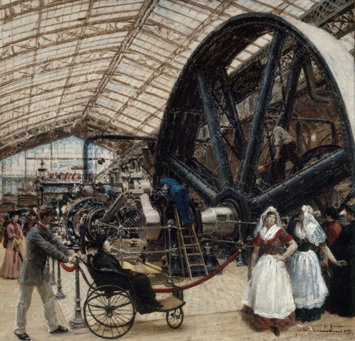 Interieur de la galerie des machines a l'exposition universelle de 1889.  by Louis Beroud - Hand-Painted Oil Painting Reproduction