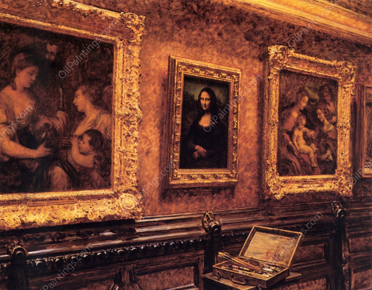 Mona Lisa at the Louvre by Louis Beroud - Hand-Painted Oil Painting Reproduction