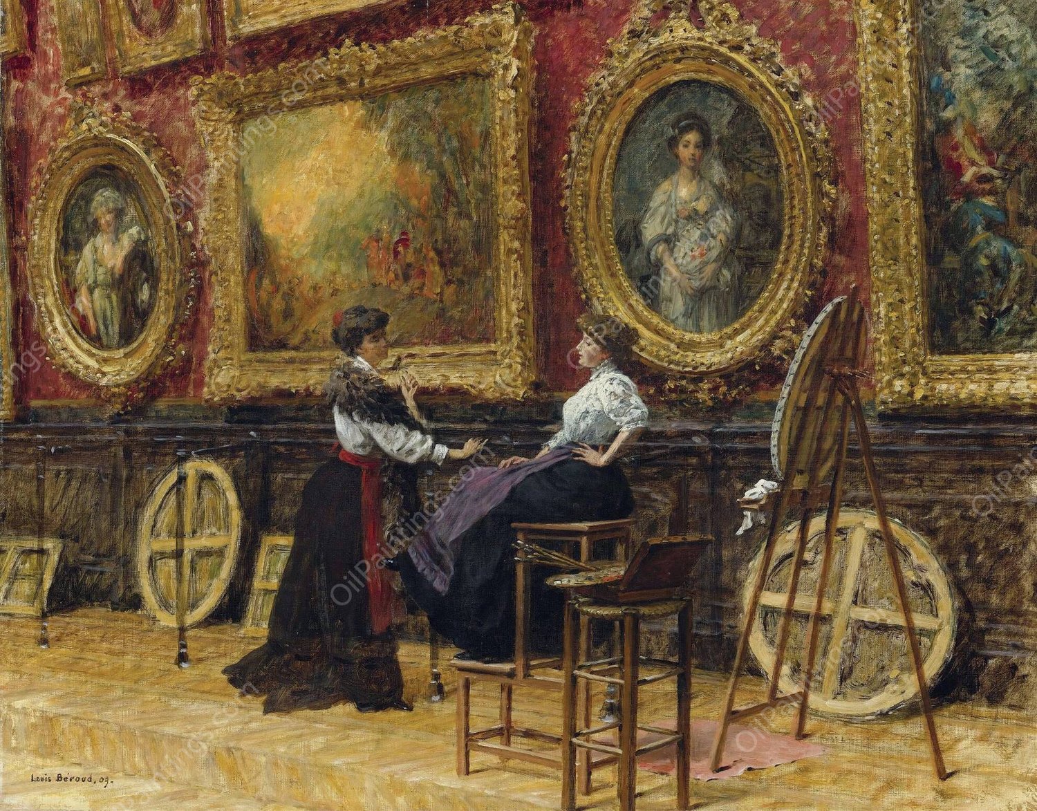 The Copyists In The Musee Du Louvre  by Louis Beroud - Hand-Painted Oil Painting Reproduction