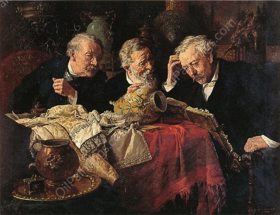 An Old Antique Volume also known as The Antique Dealers by Louis C. Moeller - Hand-Painted Oil Painting Reproduction
