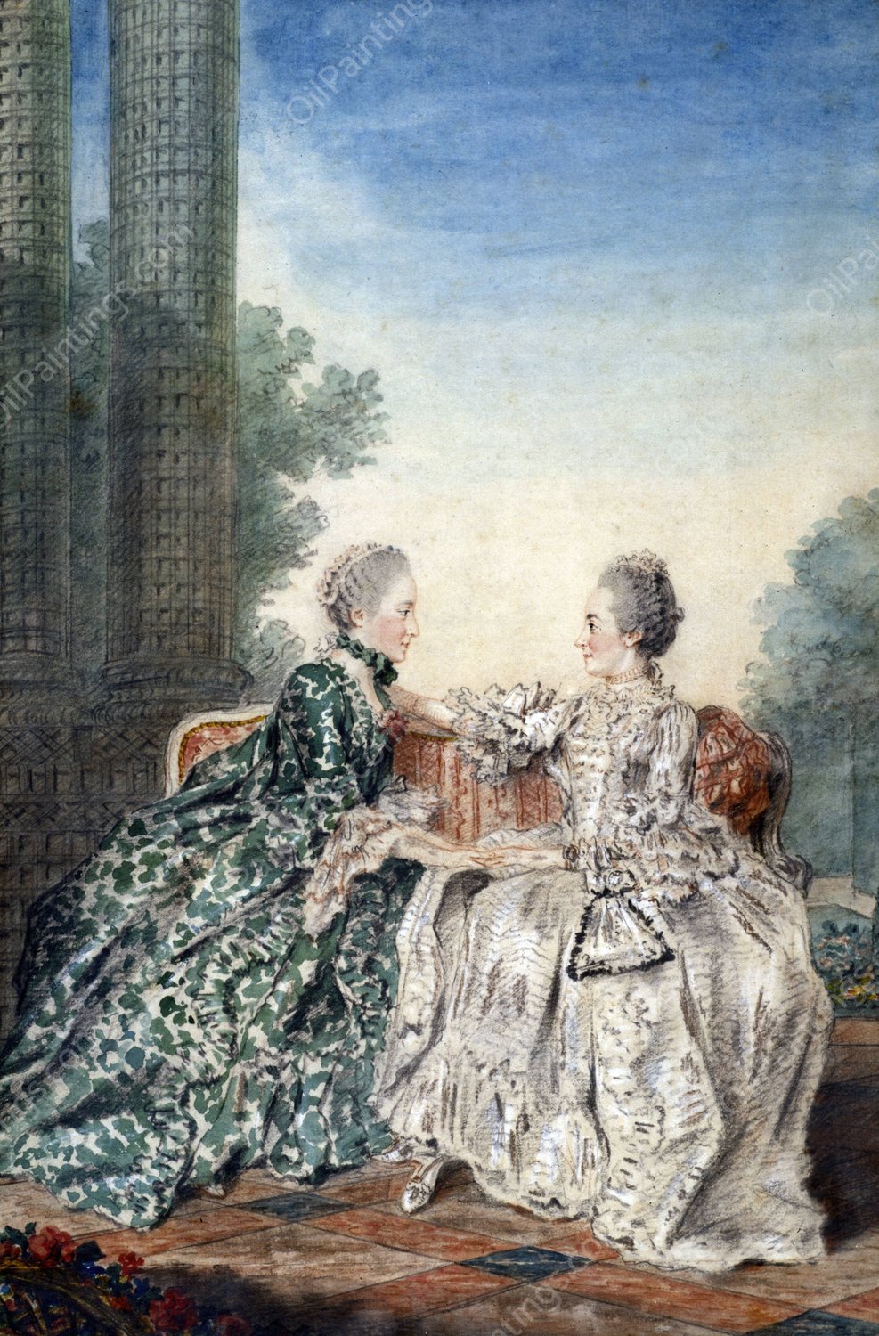 Mme de Breget et Mme d'Alencon  by Louis Carrogis Carmontelle - Hand-Painted Oil Painting Reproduction