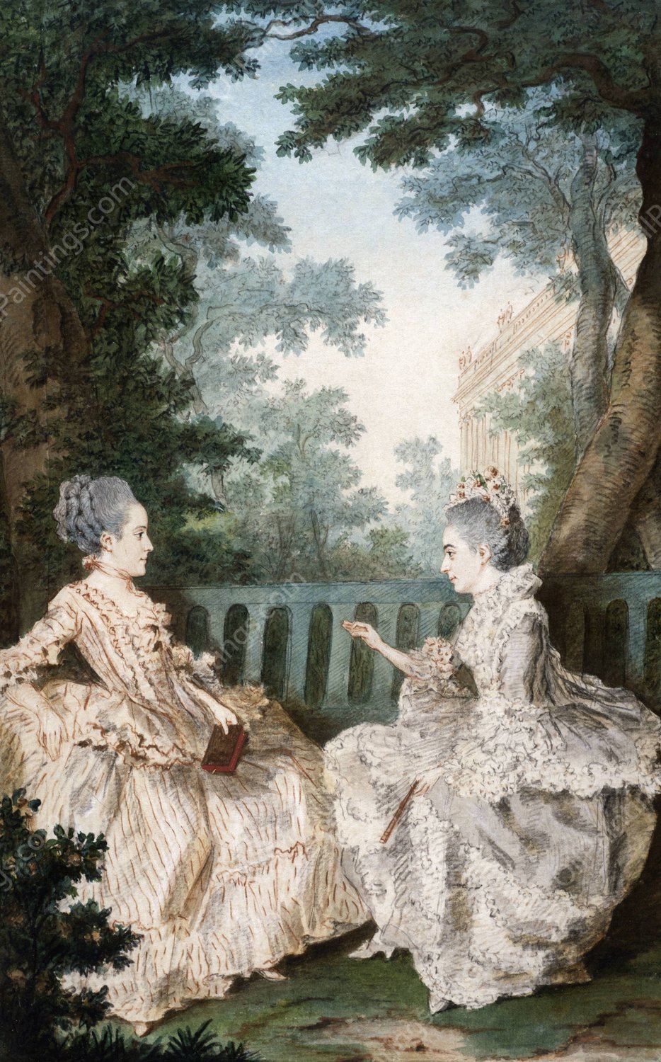 Mme de Breget et Mme de Cassini by Louis Carrogis Carmontelle - Hand-Painted Oil Painting Reproduction