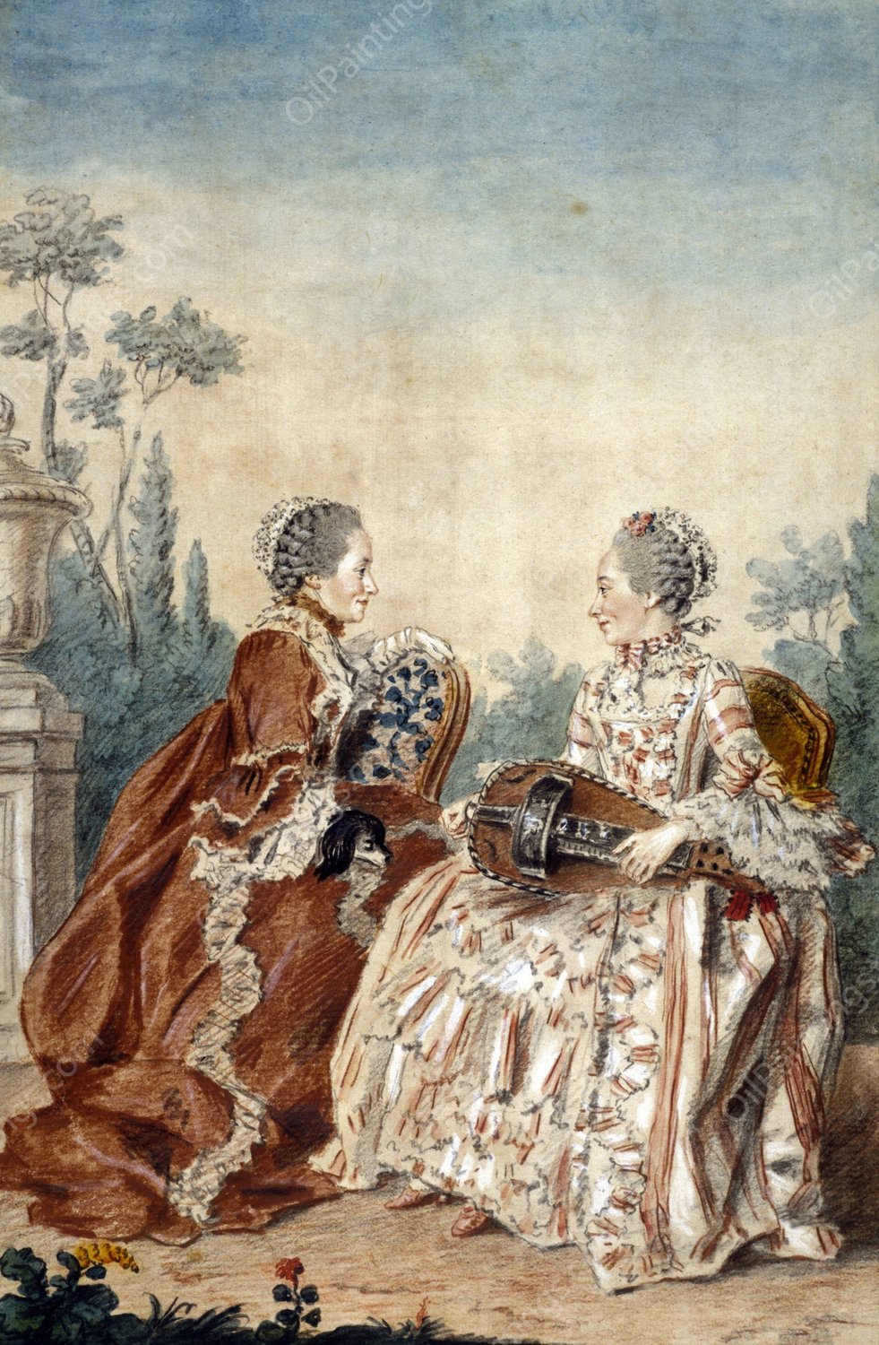 Mme de Julienne et Mme de Serre  by Louis Carrogis Carmontelle - Hand-Painted Oil Painting Reproduction