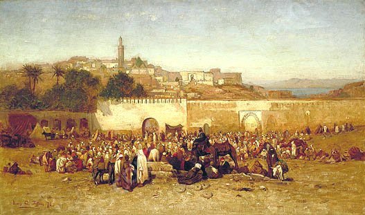 Market Day Outside the Walls of Tangiers, Morocco by Louis Comfort Tiffany - Hand-Painted Oil Painting Reproduction