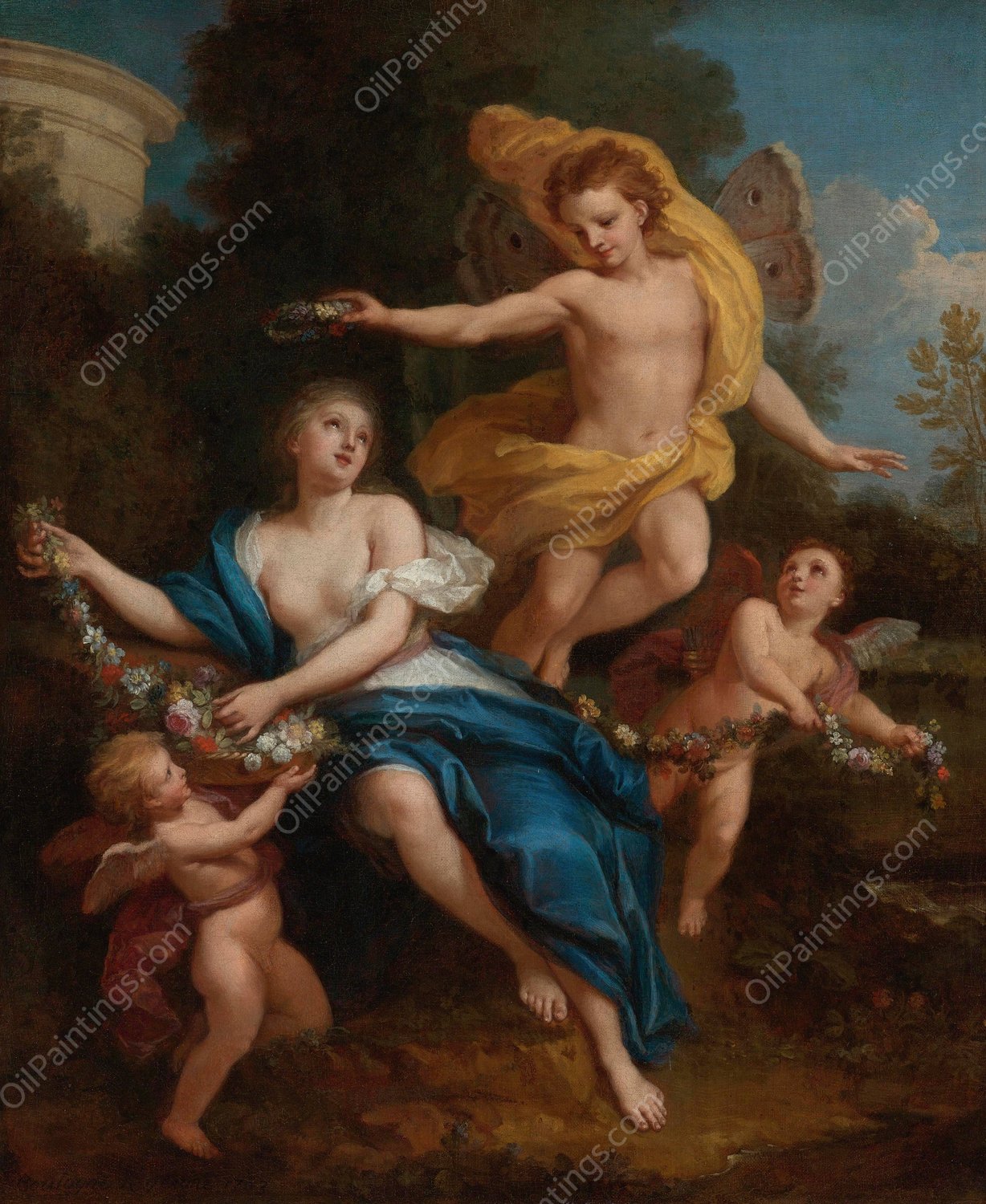 Zephyr Crowning Flora  by Louis De Boullogne The Younger - Hand-Painted Oil Painting Reproduction