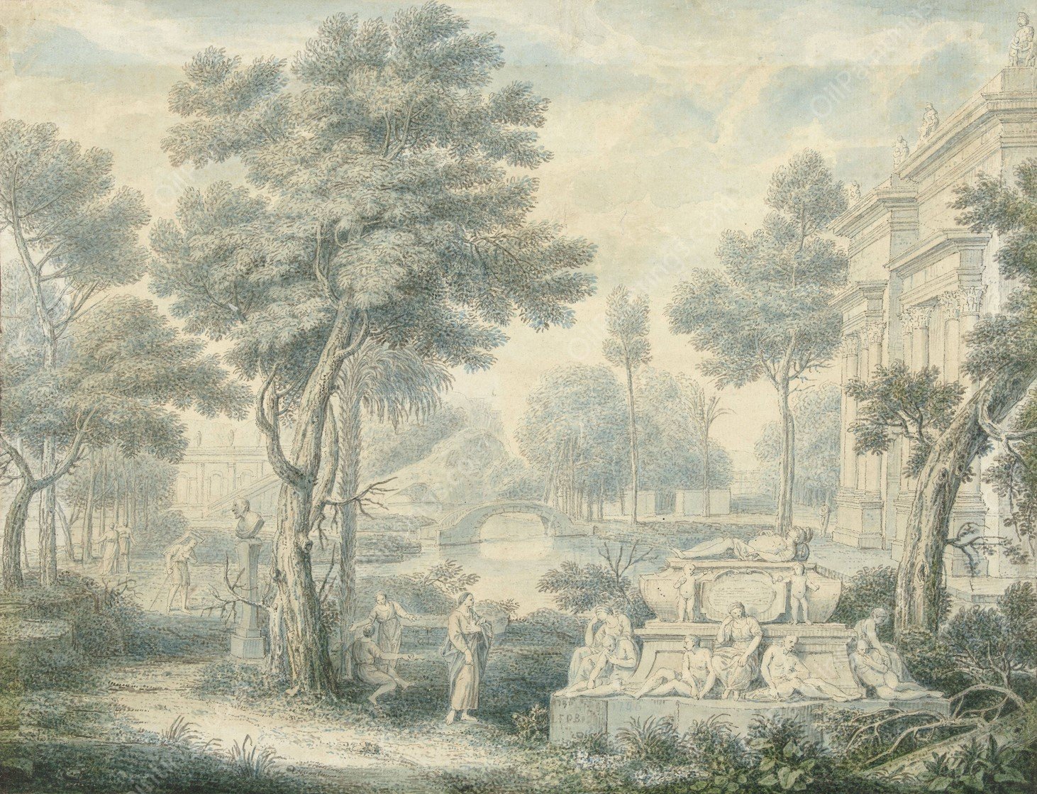 Arcadisch landschap met een graftombe  by Louis Fabritius Dubourg - Hand-Painted Oil Painting Reproduction