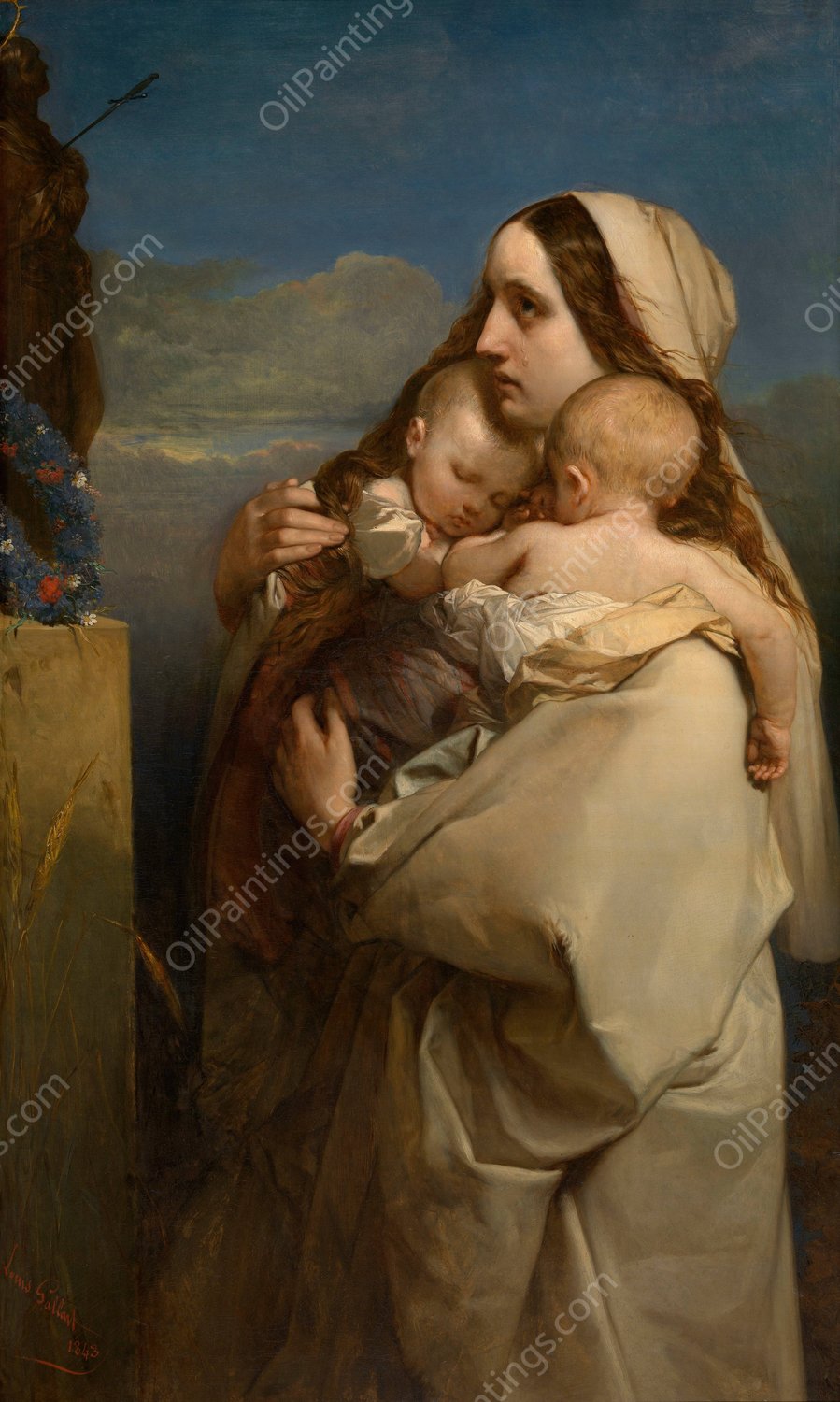 The Unfortunate Mother  by Louis Gallait - Hand-Painted Oil Painting Reproduction