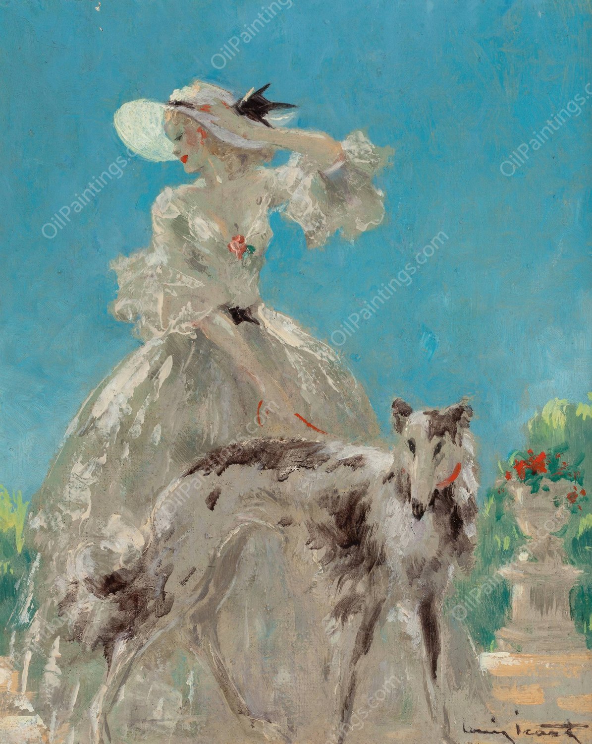 A Versailles by Louis Icart - Hand-Painted Oil Painting Reproduction