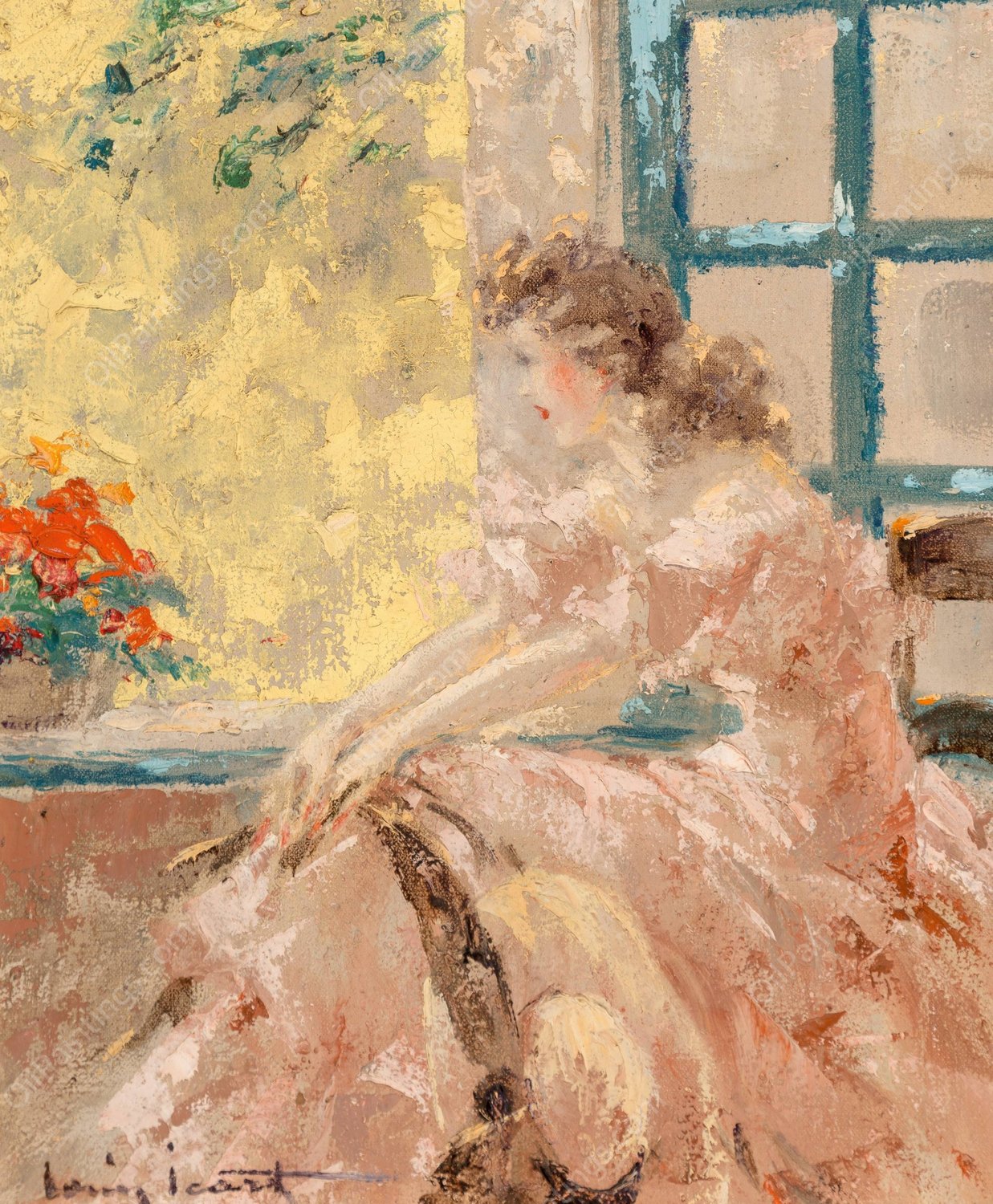 Pensive  by Louis Icart - Hand-Painted Oil Painting Reproduction