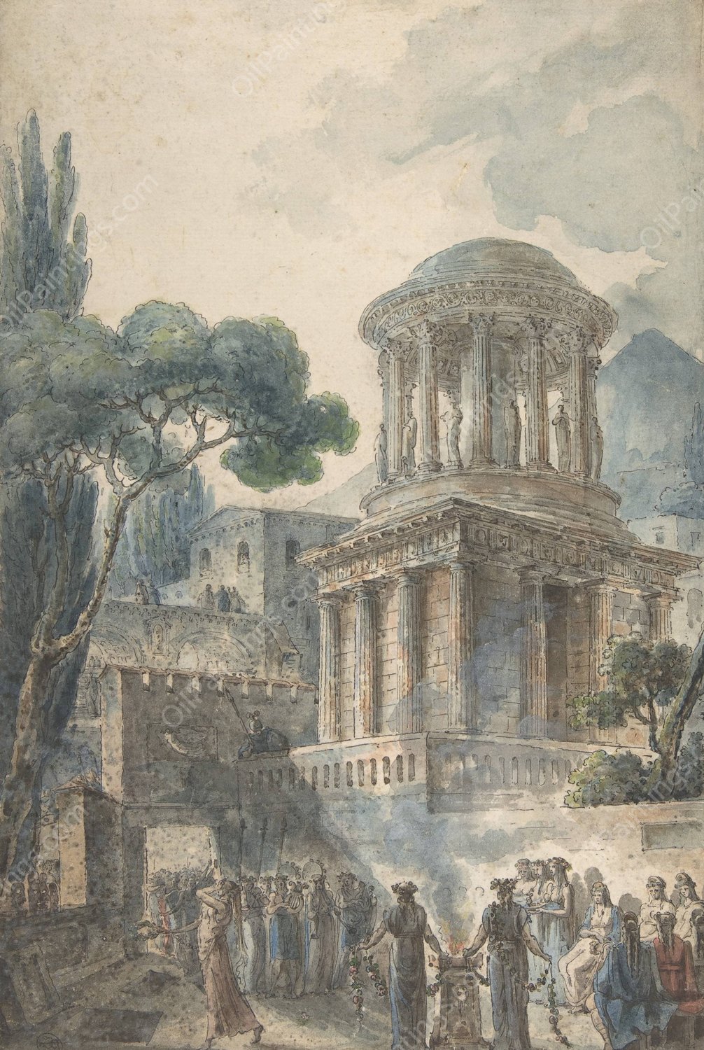 Ancient Scene with a Funeral Ceremony for an Actor  by Louis Jean Desprez - Hand-Painted Oil Painting Reproduction