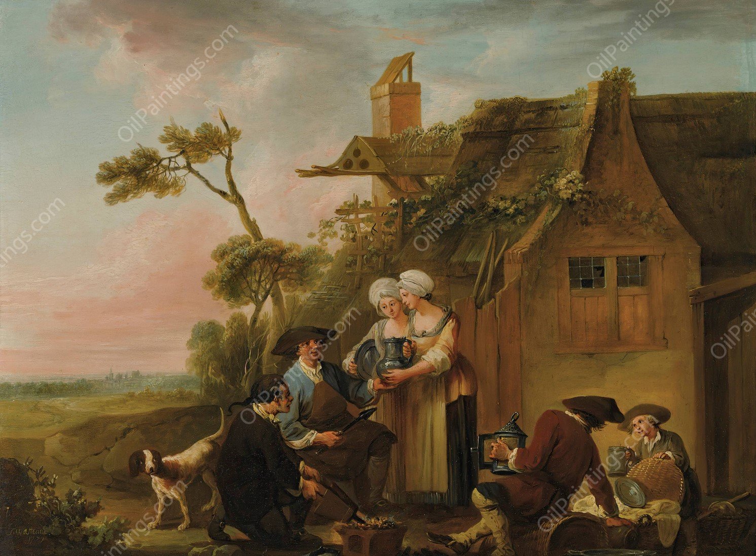 The Tin Merchant  by Louis Joseph Watteau - Hand-Painted Oil Painting Reproduction