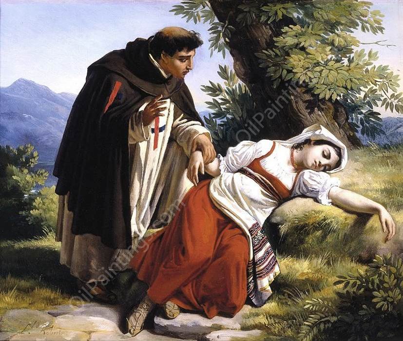 Young Monk Waking a Roman Peasant Girl by Louis-Leopold Robert - Hand-Painted Oil Painting Reproduction