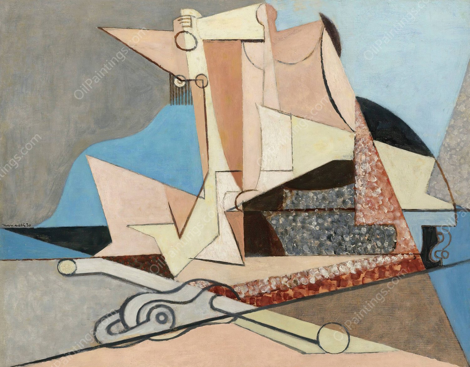 Figures Et Ancre Marine  by Louis Marcoussis - Hand-Painted Oil Painting Reproduction
