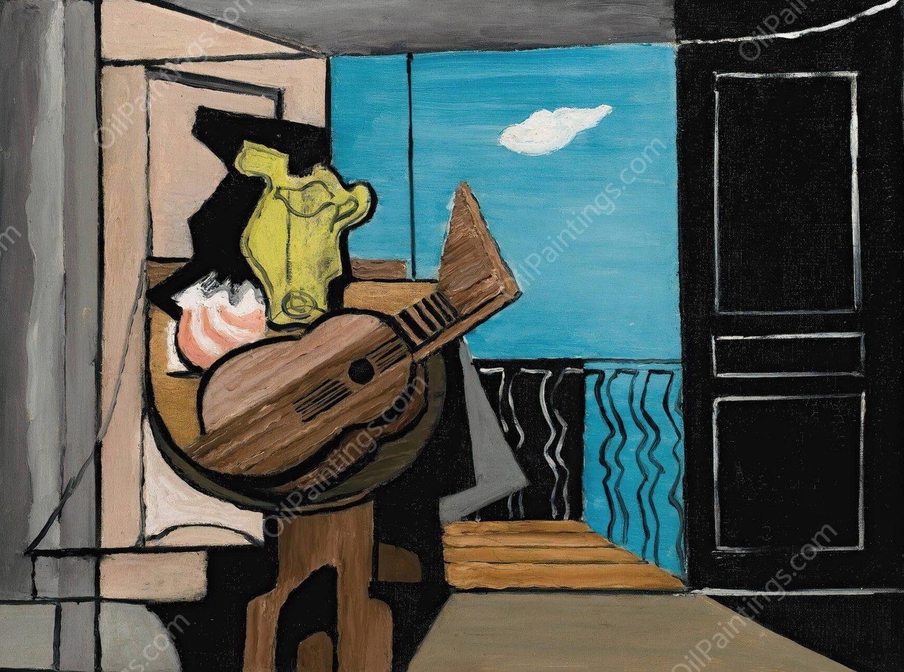 Interieur Au Balcon  by Louis Marcoussis - Hand-Painted Oil Painting Reproduction