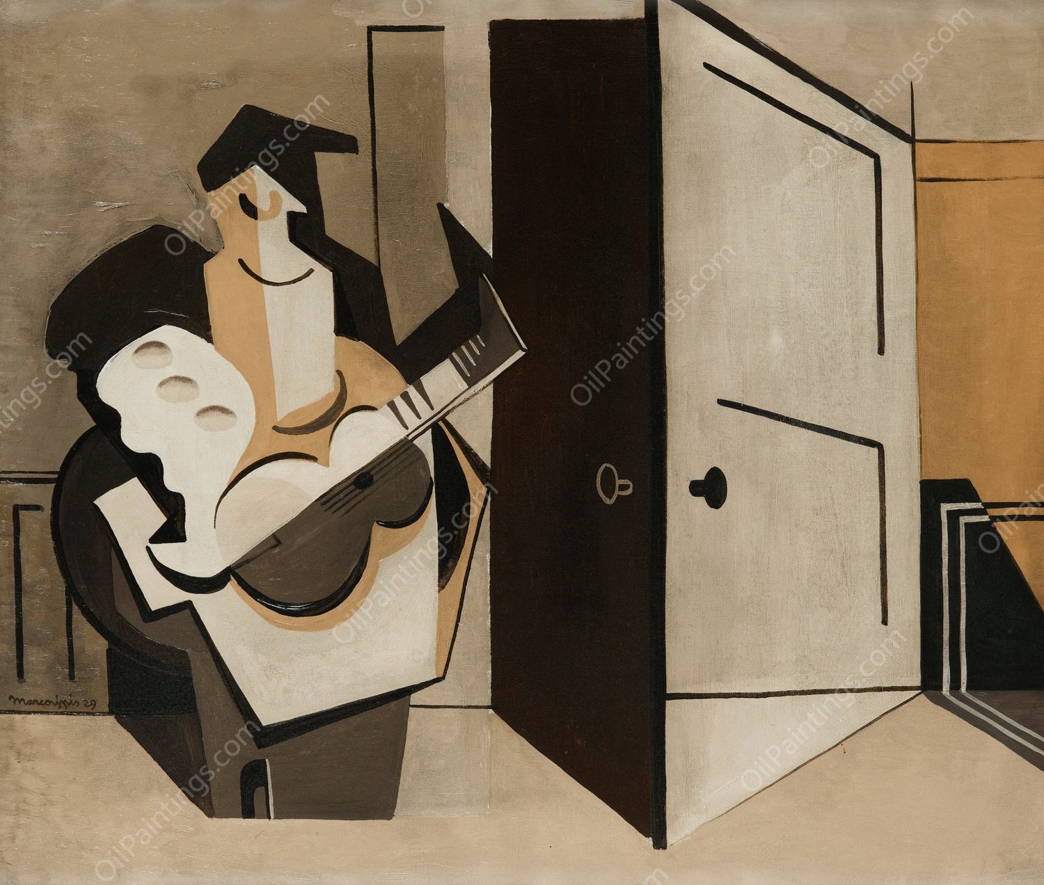 Musicien Dans Un Interieur  by Louis Marcoussis - Hand-Painted Oil Painting Reproduction