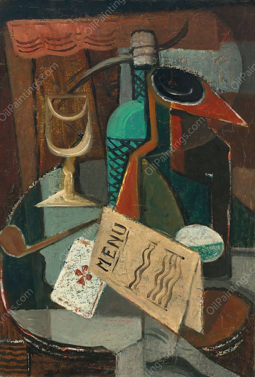 Nature Morte Au Menu Et Au Siphon  by Louis Marcoussis - Hand-Painted Oil Painting Reproduction