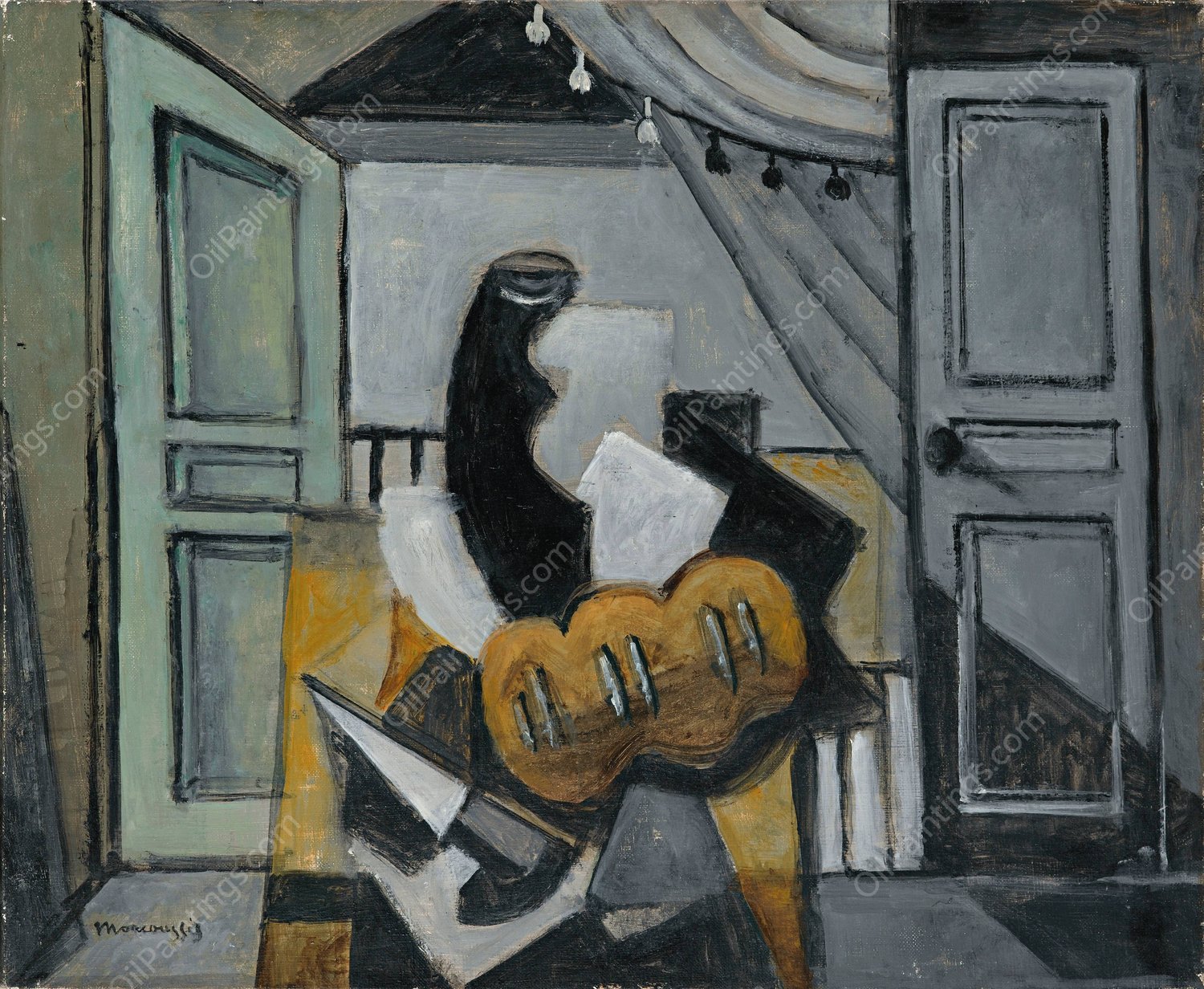 Nature Morte Au Pain Et Au Couteau  by Louis Marcoussis - Hand-Painted Oil Painting Reproduction