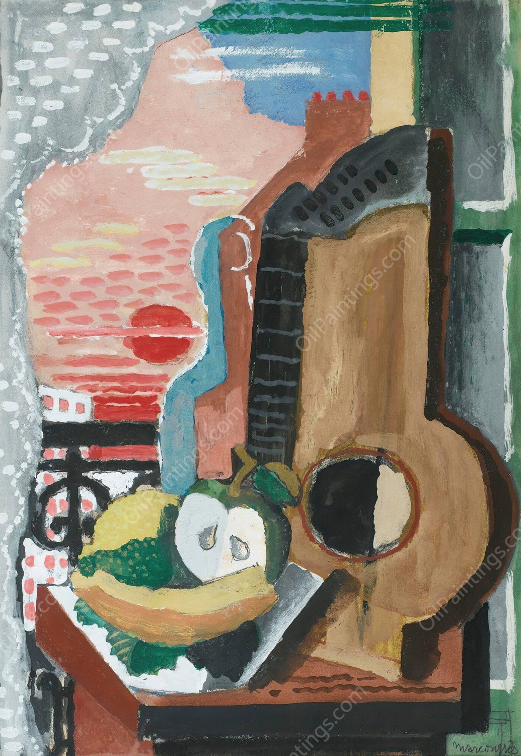 Nature Morte Devant La Fenetre  by Louis Marcoussis - Hand-Painted Oil Painting Reproduction