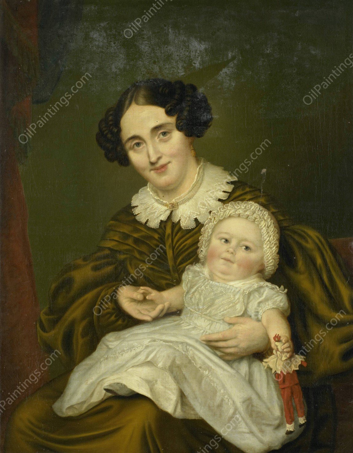 Mrs. Carp and her young Son  by Louis Moritz - Hand-Painted Oil Painting Reproduction