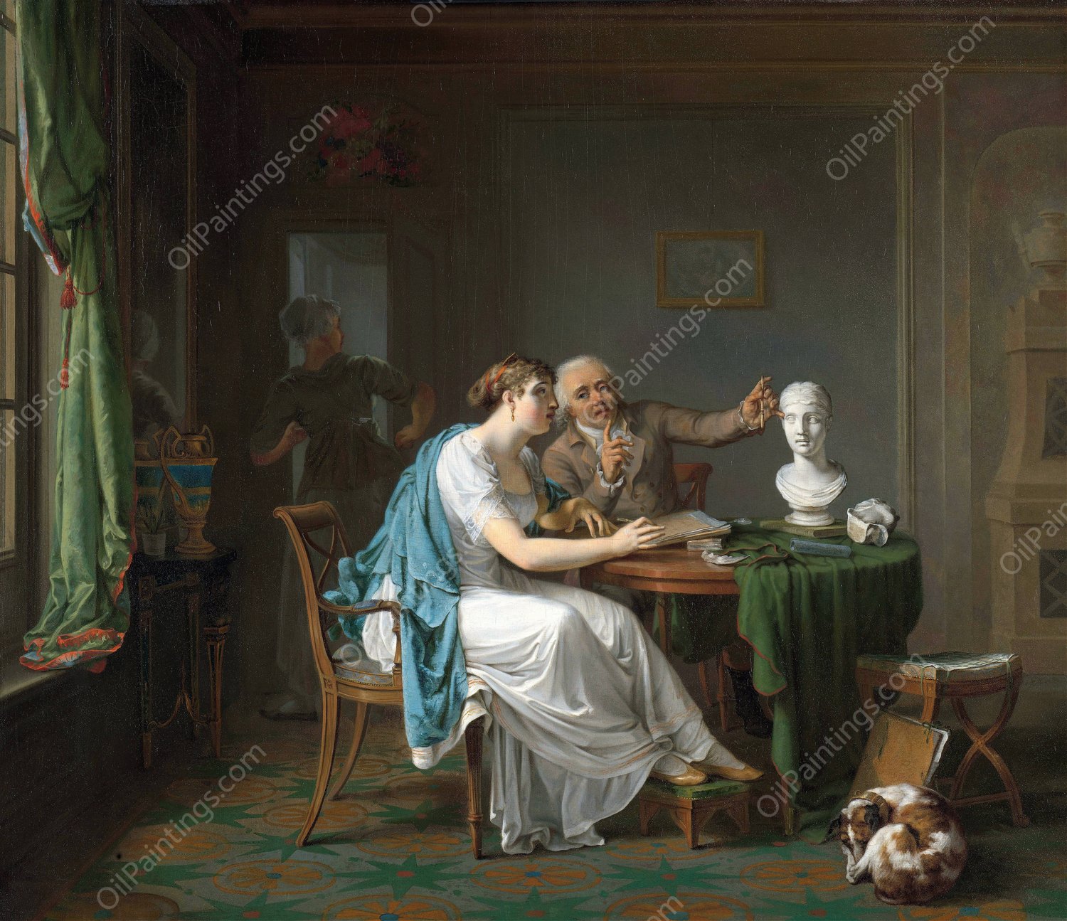 The Drawing Lesson  by Louis Moritz - Hand-Painted Oil Painting Reproduction