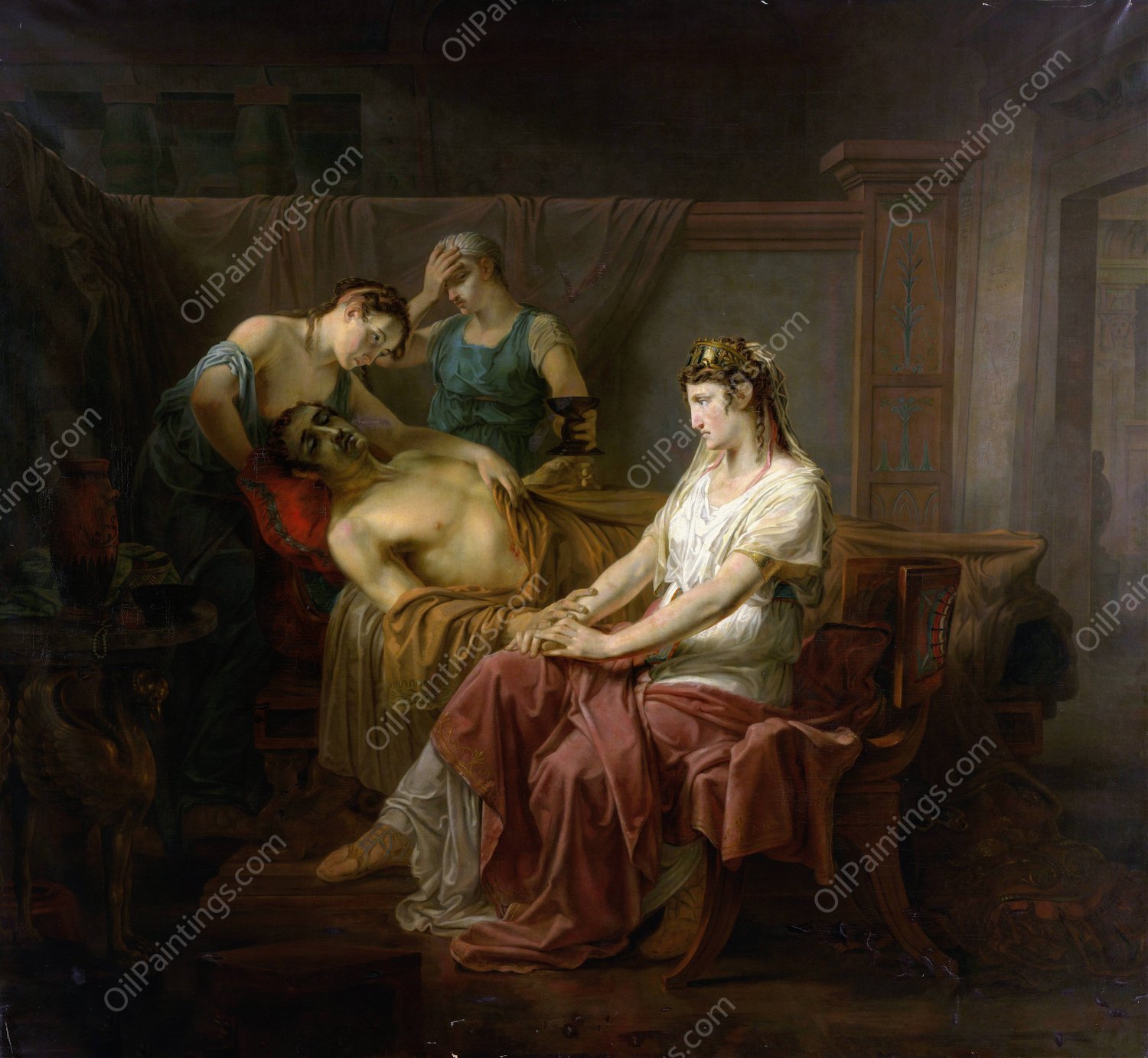 The Mortally wounded Mark Anthony with Cleopatra  by Louis Moritz - Hand-Painted Oil Painting Reproduction