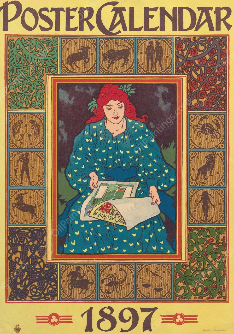 Poster Calendar, 1897  by Louis Rhead - Hand-Painted Oil Painting Reproduction