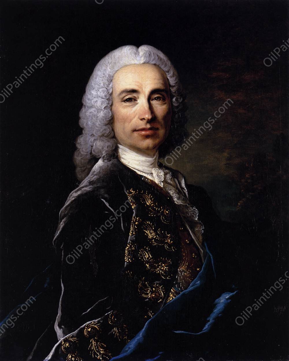 Portrait of Marquis de Lucker by Louis Tocque - Hand-Painted Oil Painting Reproduction