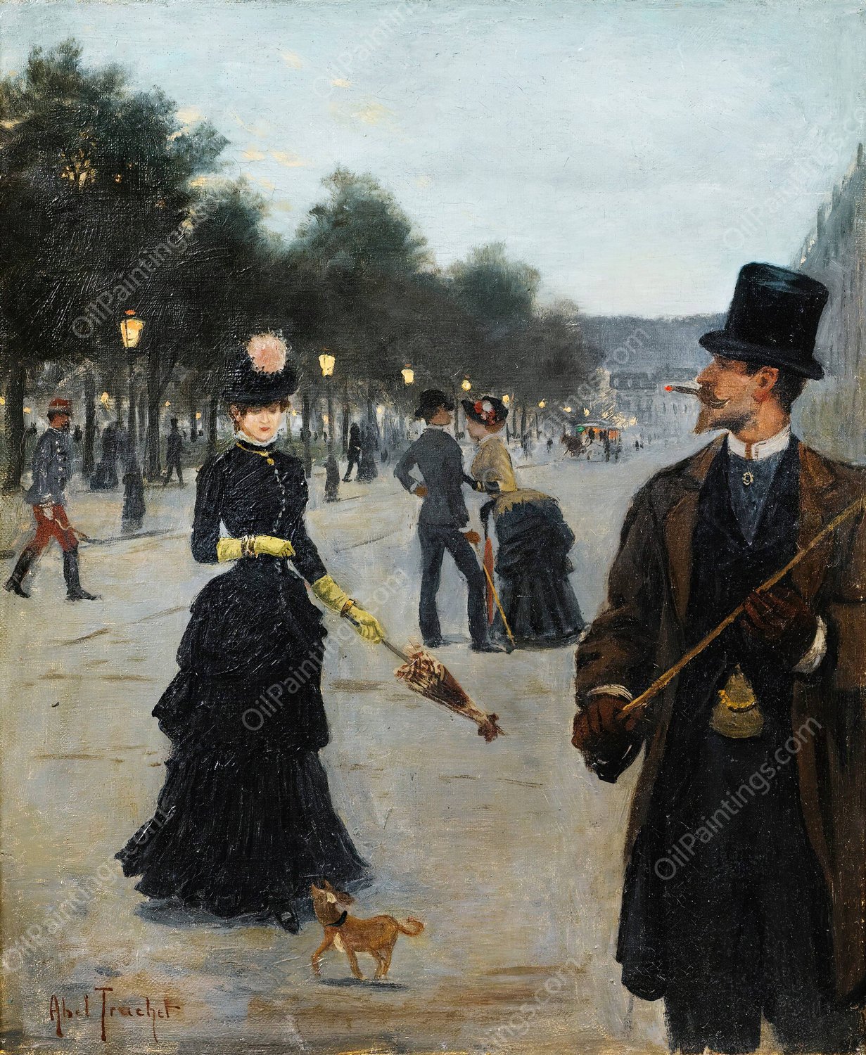 Elegants Wandering In Paris by Louis Abel-Truchet - Hand-Painted Oil Painting Reproduction
