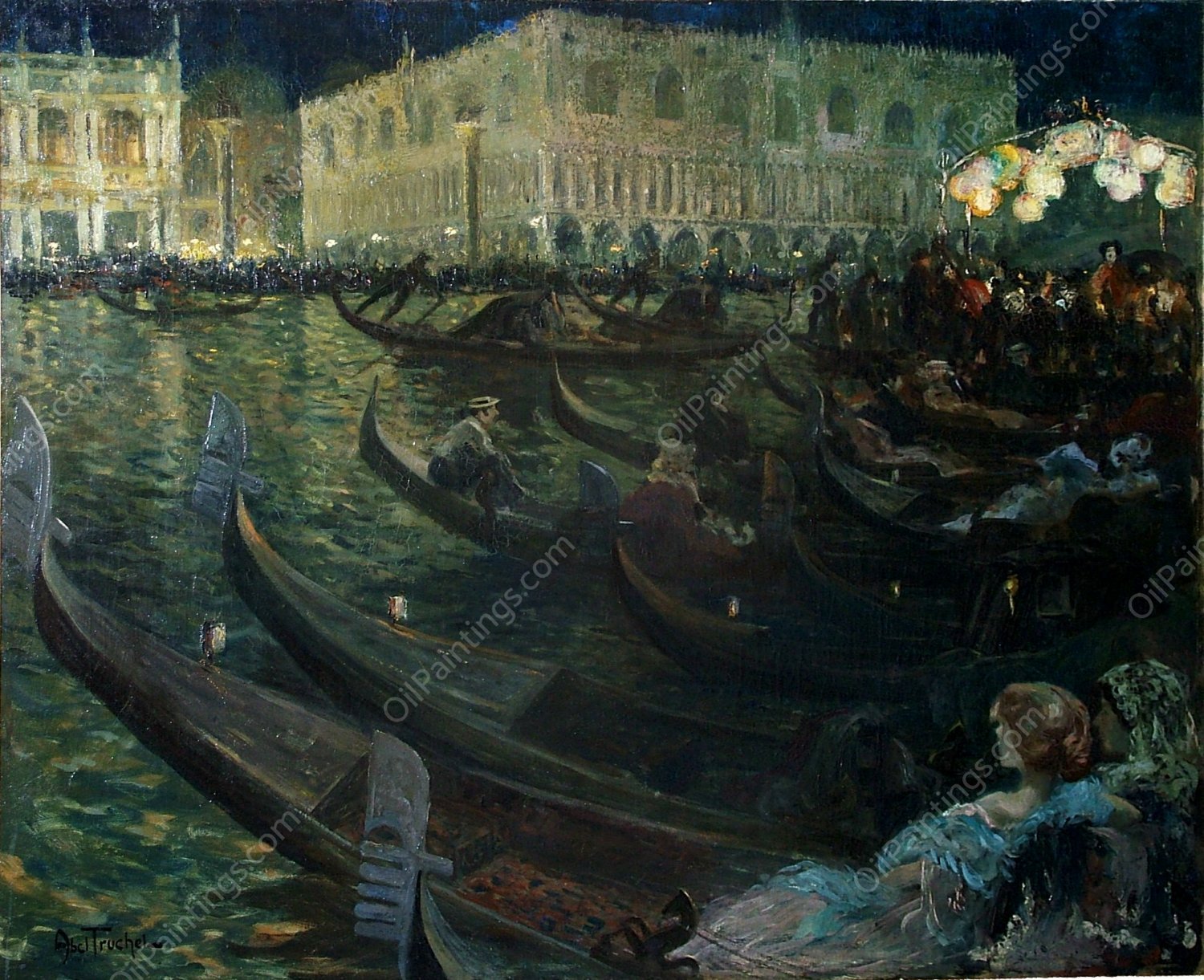 La Festa Del Redentore, Venice by Louis Abel-Truchet - Hand-Painted Oil Painting Reproduction