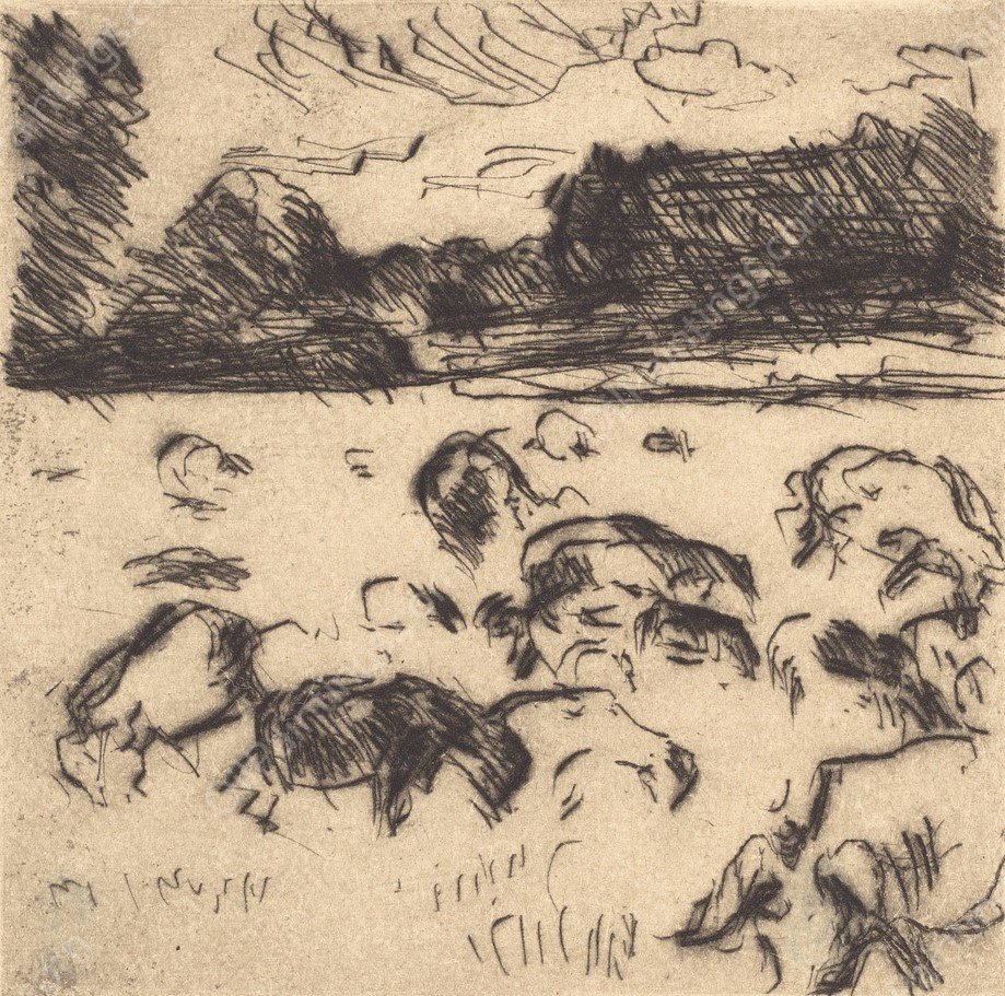 Grazing Sheep  by Lovis Corinth - Hand-Painted Oil Painting Reproduction