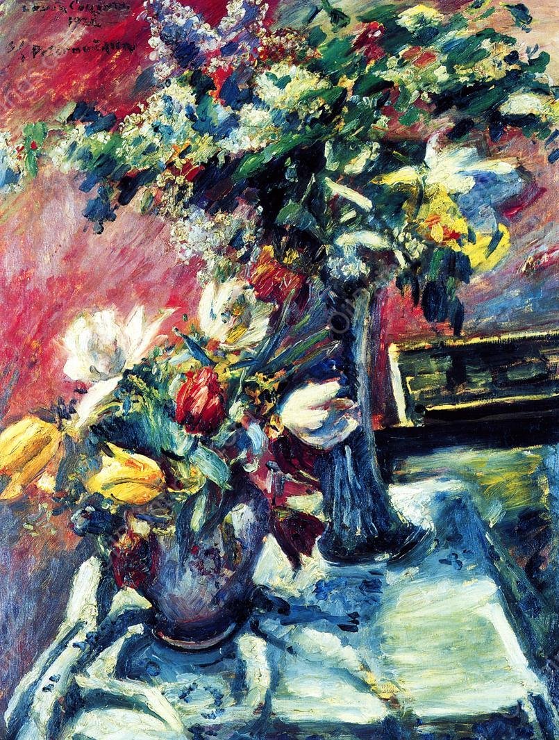 Lilac and Tulips by Lovis Corinth - Hand-Painted Oil Painting Reproduction