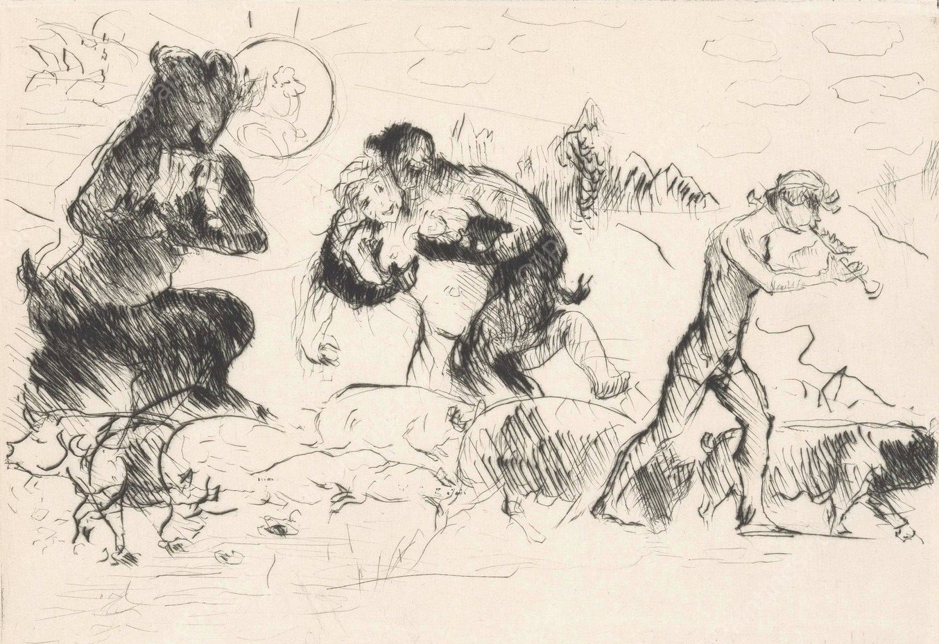 Saters, een nimf, een faun en een toom varkens  by Lovis Corinth - Hand-Painted Oil Painting Reproduction