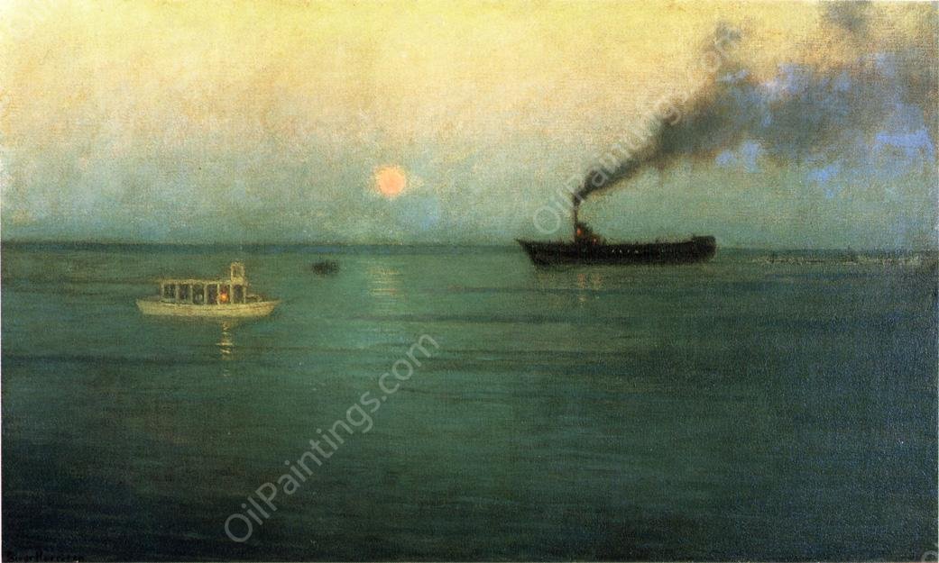 Rosy Moon off Charles Harbor by Lowell Birge Harrison - Hand-Painted Oil Painting Reproduction