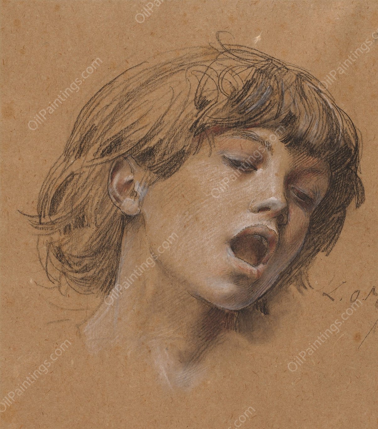 Head of a Boy Singing  by Luc-Olivier Merson - Hand-Painted Oil Painting Reproduction