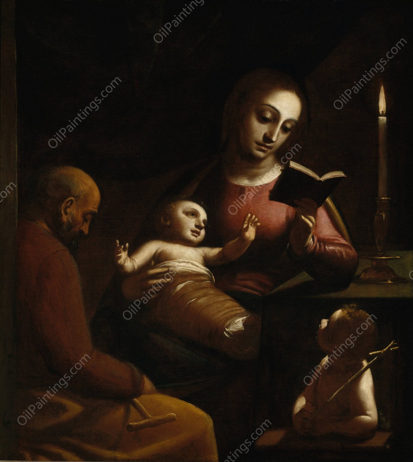 Holy Family with St John the Baptist  by Luca Cambiaso - Hand-Painted Oil Painting Reproduction